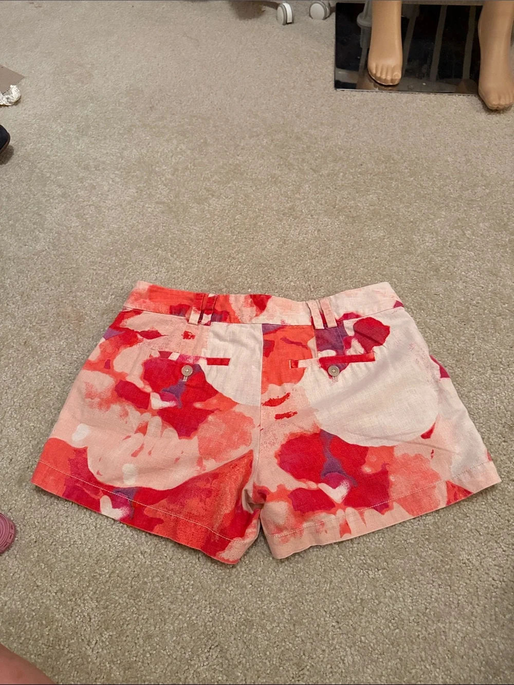 Ann Taylor LOFT Coral, coral & Purple Floral Cotton-linen Women's Shorts